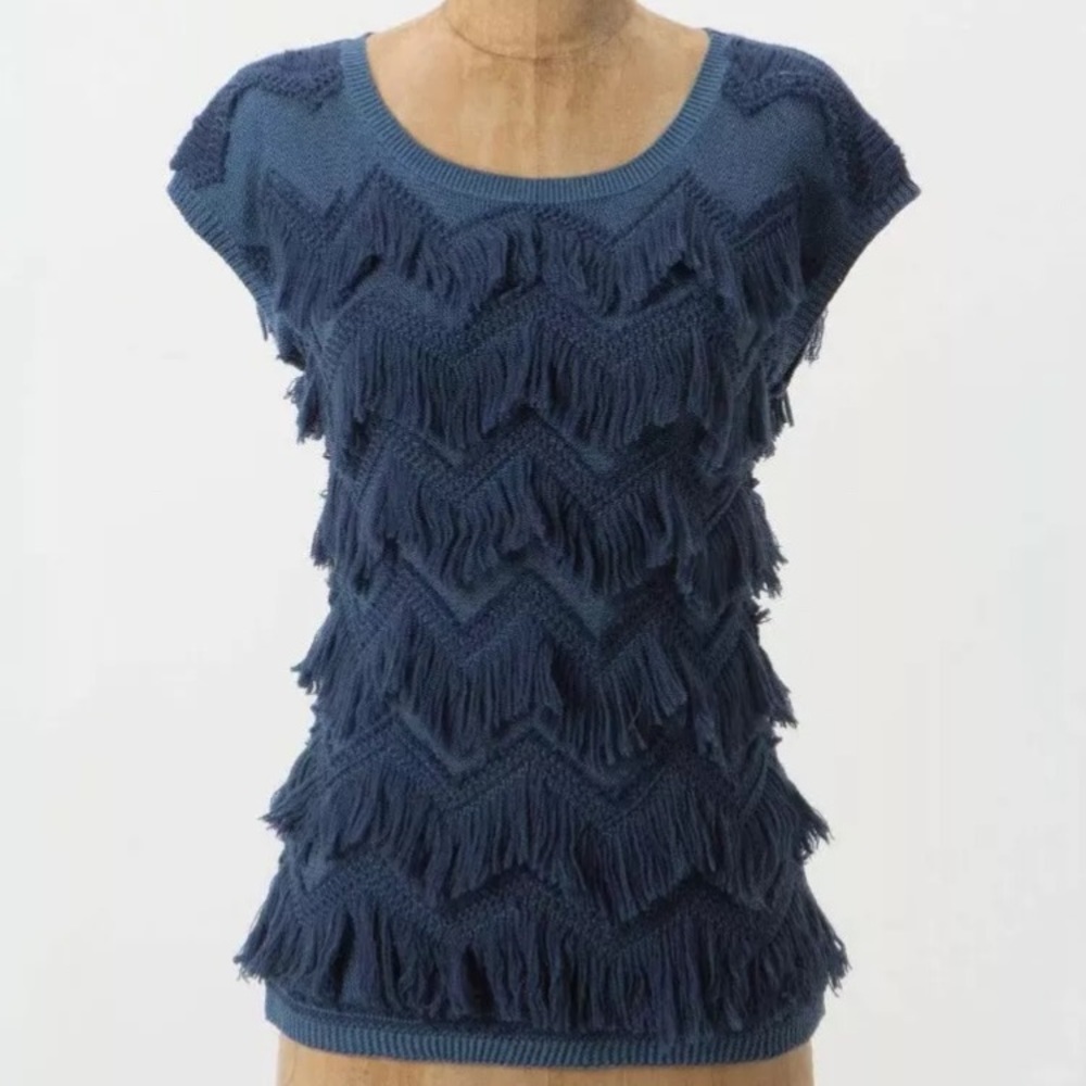 Anthropologie M Fringe Tassel‎ Pullover Sweater Tee